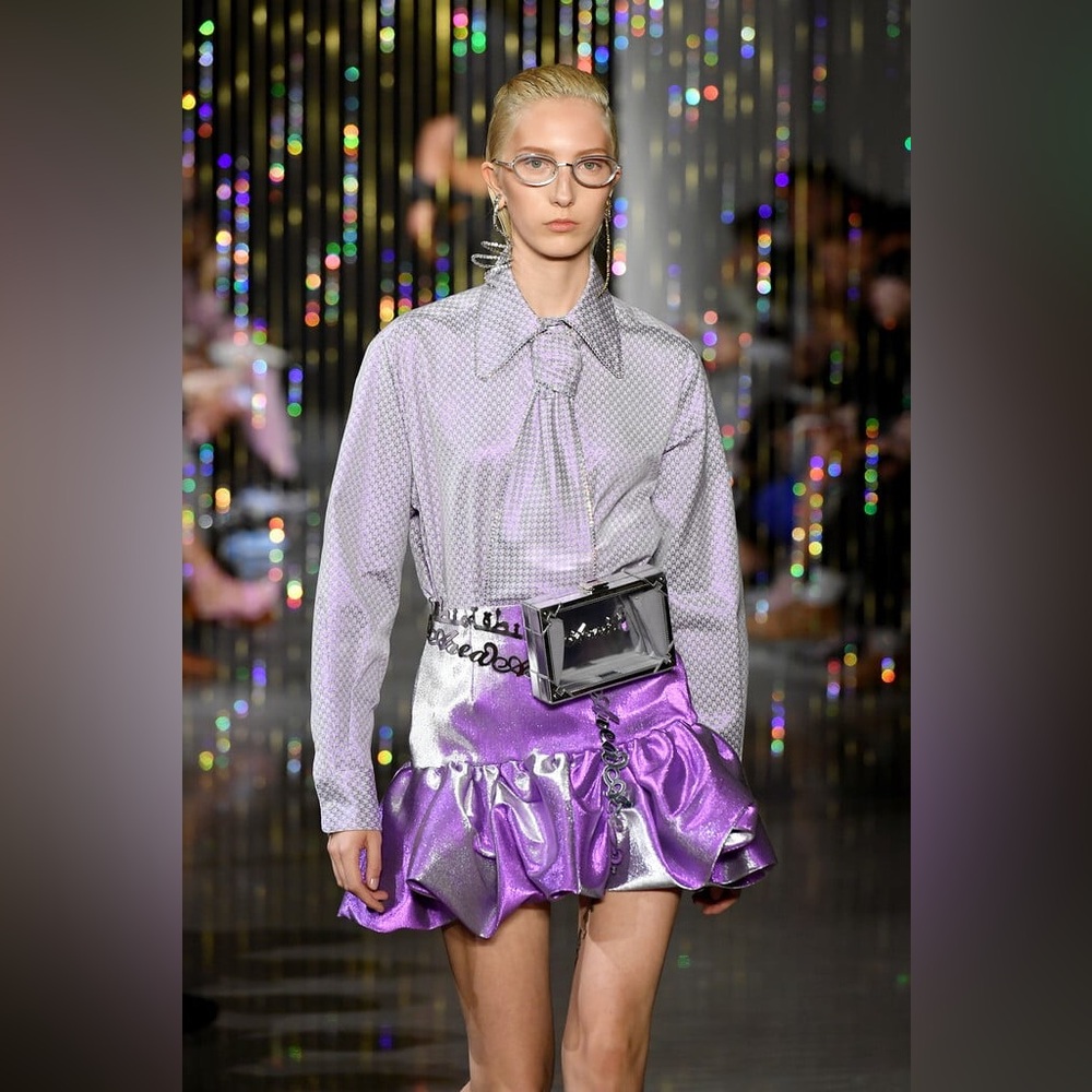 AREA purple metallic mini skirt Size XS NWT.